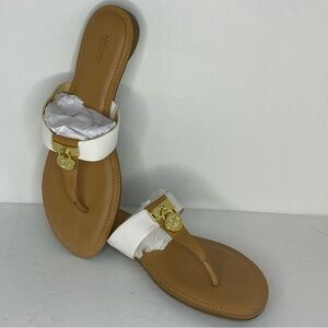 Michael Kors Hamilton Sandal with Gold Lock Emblem White and Nude SZ 8.5